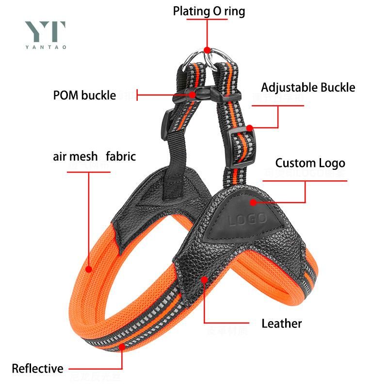 China Pet Manufacturer Designed Easy Walk Small Genuine PU Leather Dog Harness and Lead