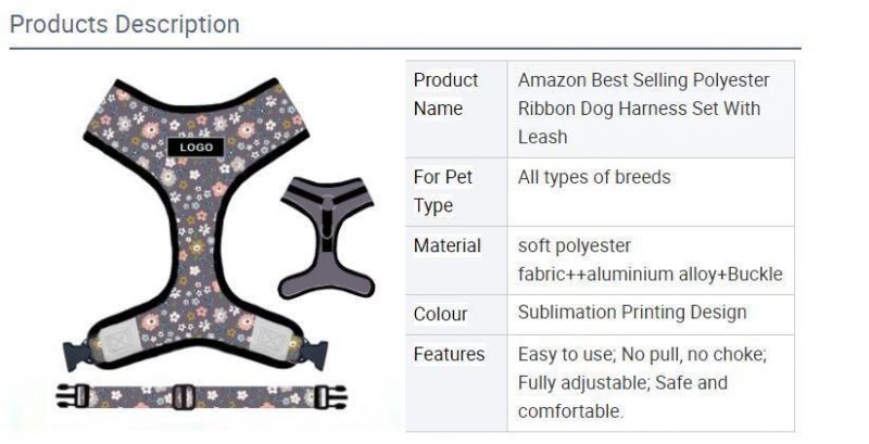 Amazon Best Selling Polyester Ribbon Dog Harness Set with Leash