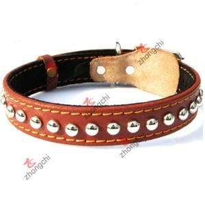 Brown Genuine Leather Dog Collar for Pet Accessories (PC-16)