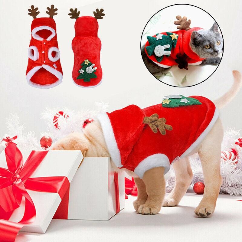 Christmas Santa Costume Kitten Puppy Outfit Hoodie Warm Pet Dog Clothes Clothing Accessories