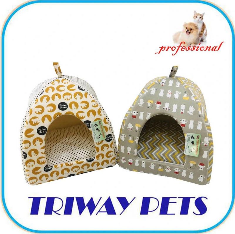 Printed Cotton Cozy Pyramid Hut Pet Bed