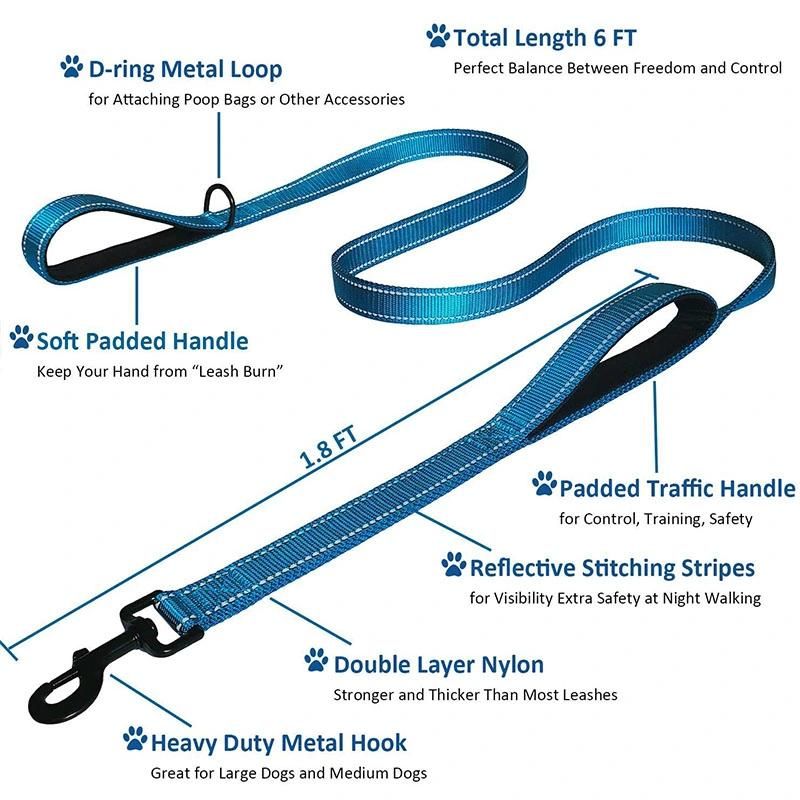 Dog Leash with 2 Padded Handle for Control Safety