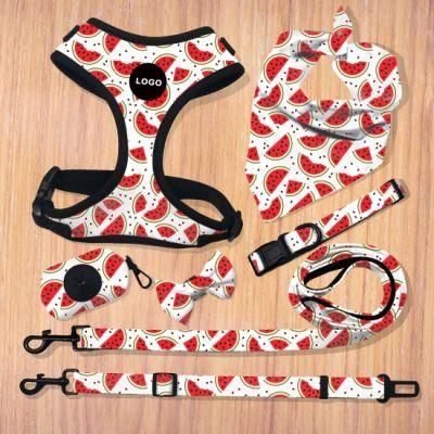 2021 Amazon Hottest OEM Sublimation Pet Products Neoprene Reversible Pet Dog Harness Set Custom