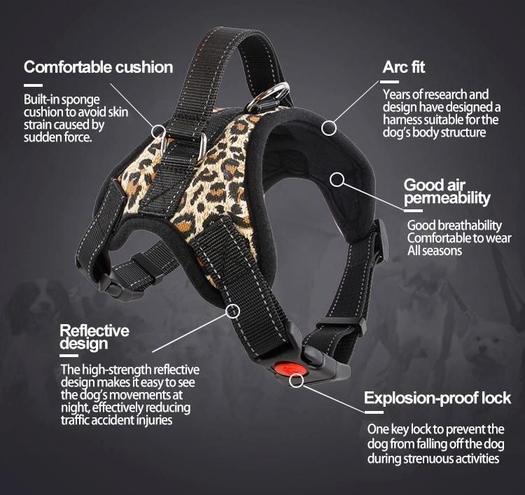 Breathable Nylon No Pull Dog Harness Vest, Adjustable Printed Front Lead Dog Reflective Pet Harness//