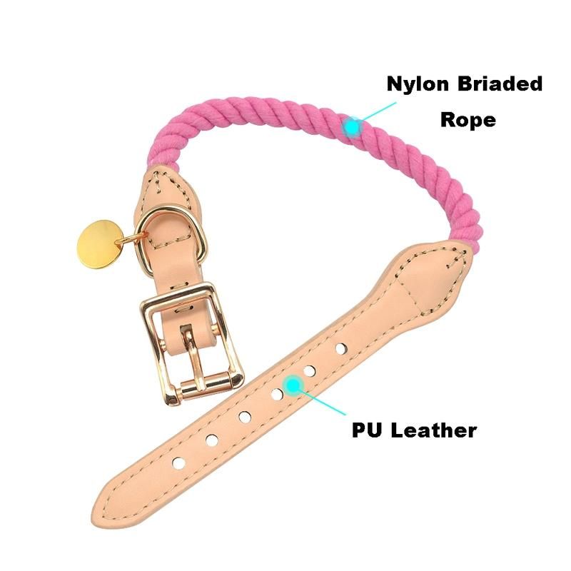 High Quality Handmade Customized Strong Durable Cotton Nylon Rope Ombre Dog Collar Lether Collar