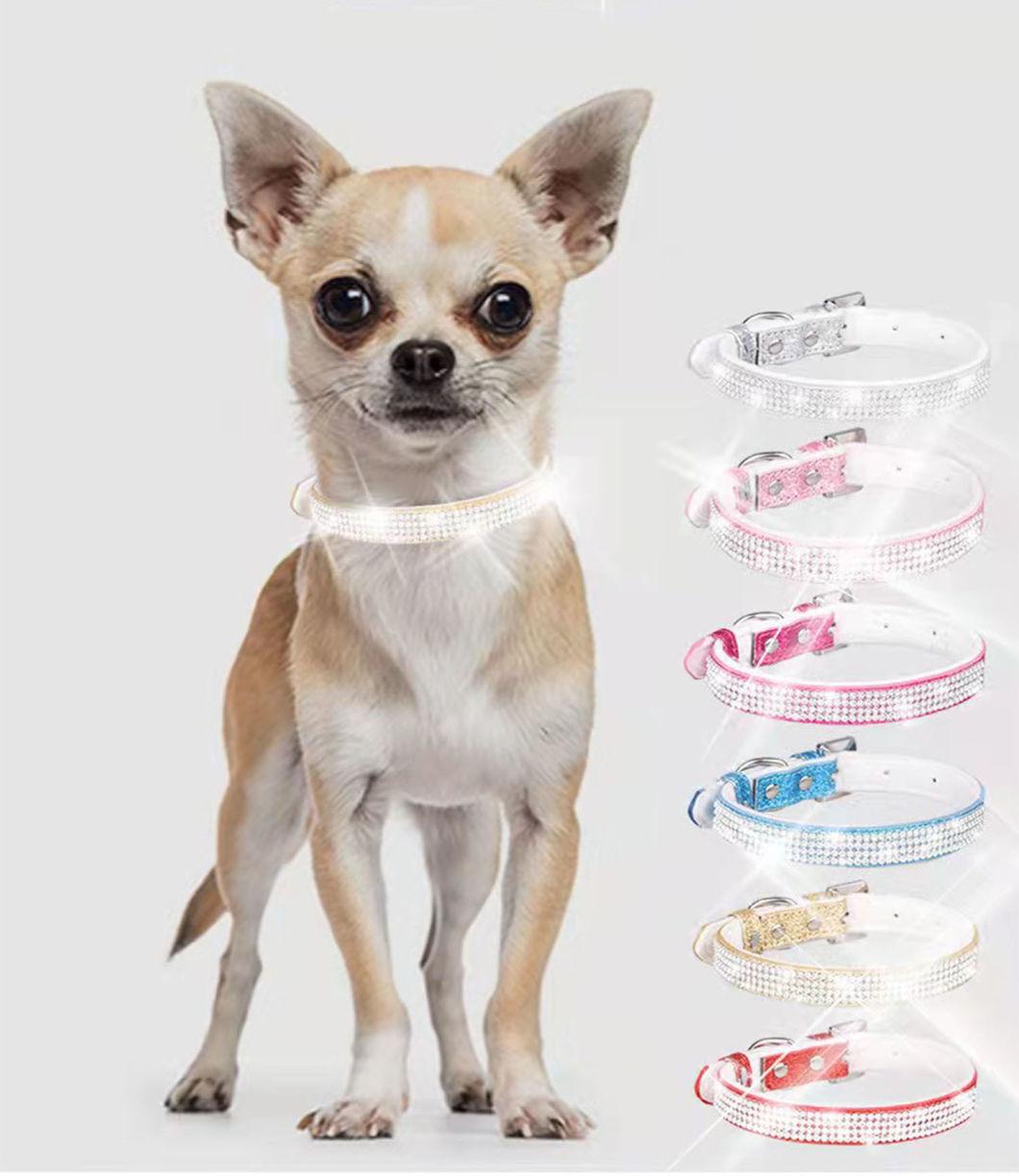 Sparkling Crytal Dog Collar PU Leather Pet Collar