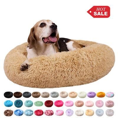 Cheap Cama De Perro 40cm 120cm Custom Fur Canvas Warm Round Donut Cuddler Luxury Animal Bed Cat Cushion Pet Beds for Dog