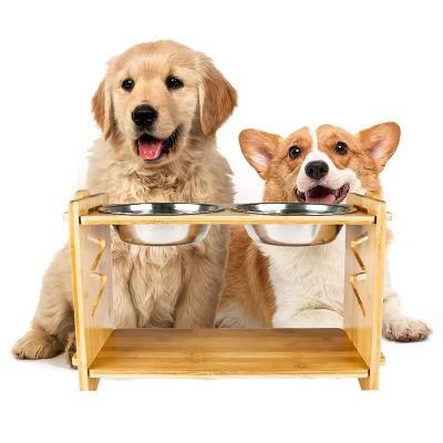 Five Height Adjustable Slanted Bamboo Pet Bowl Feeder No Screw