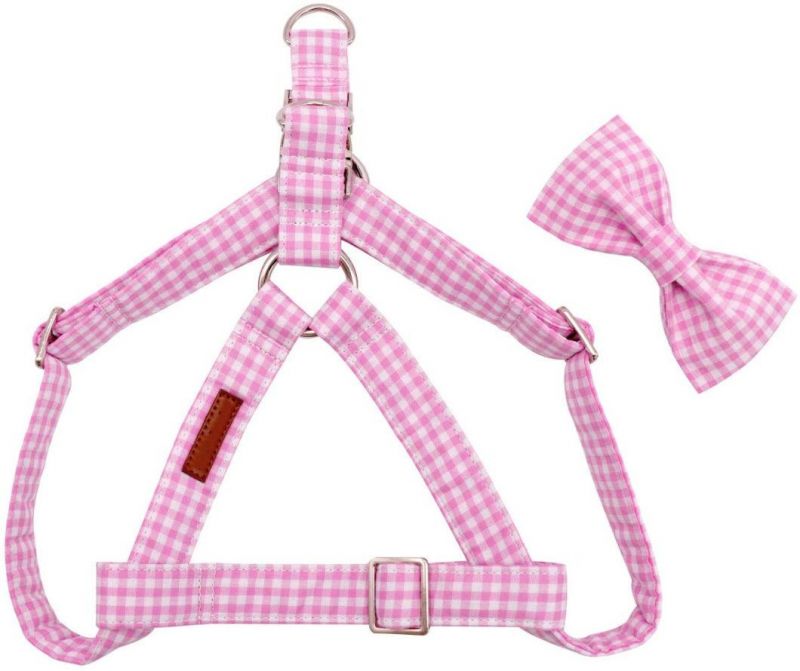 Soft Cotton Made Unique Design Plaid Pink Pet Harness