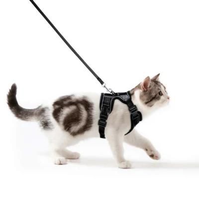 Escape Proof Adjustable Soft Mesh Cat Harness Vest and Leash Set with Reflective Strips