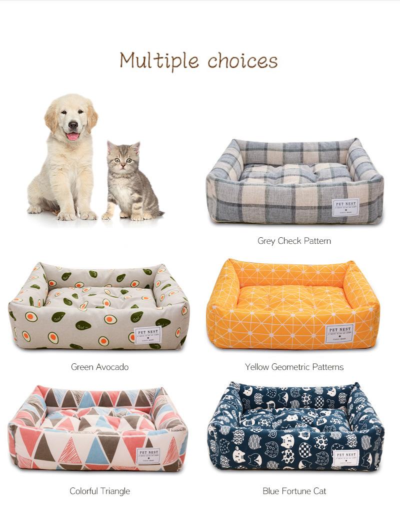 Square Shape Fleece Cotton Oxford Green Avocado Small Pet Bed