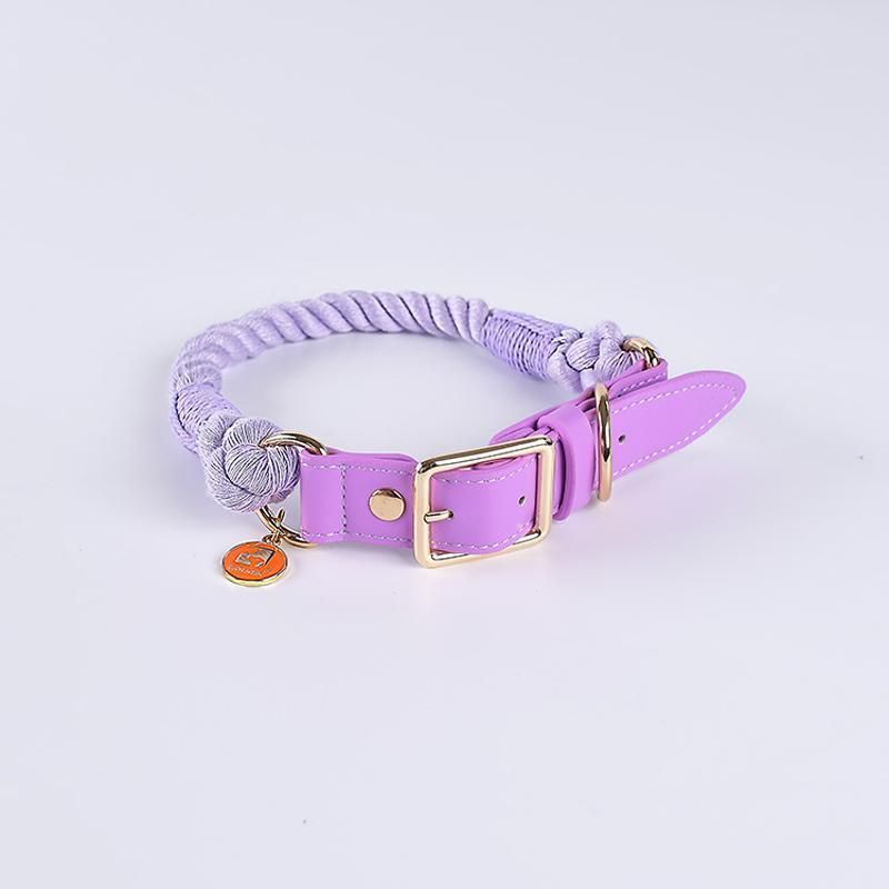 Best Selling Product Rope Cotton Pet Collars Special Colorful Handmade Cotton Braided Rope Dog Collar with Leather