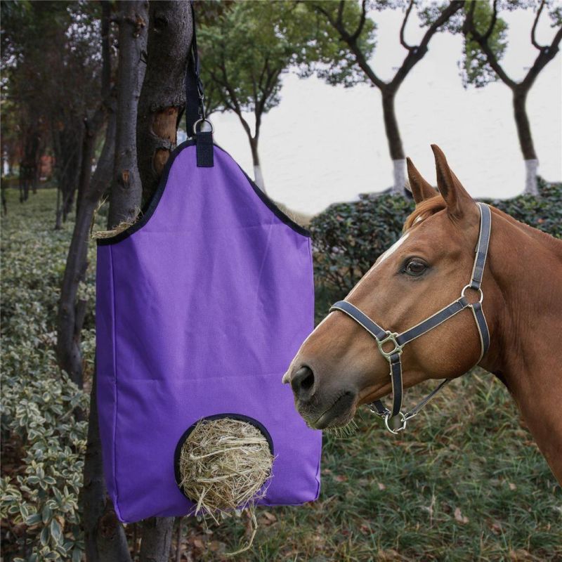 Wholesale 600d Canvas Nylon Horse Feeding Hay Bag Solid Panel with Metal Rings Slow Feed Goats Alpacas Horse Hay Bag Pouch