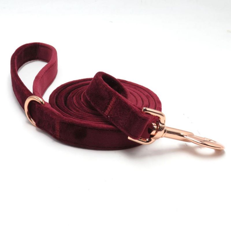 OEM Adjustable Luxury Soft Velvet Cat Dog Collar and Leash Set Custom Comfort Cotton Webbing Rose Gold Metal Buckle