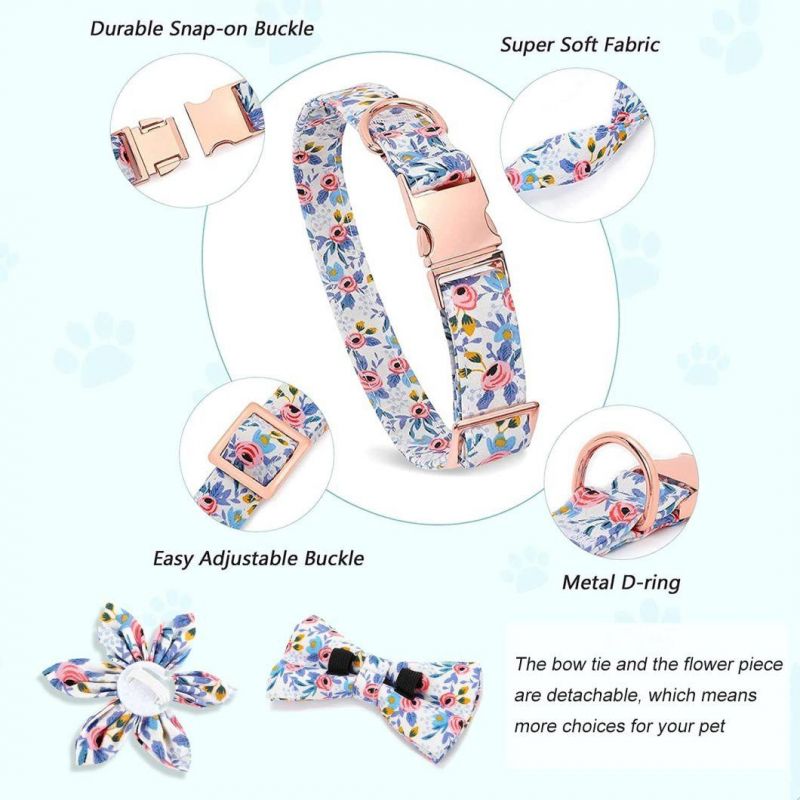 Floral Pattern Bowtie Pet Collar Soft Cotton Dog Collar