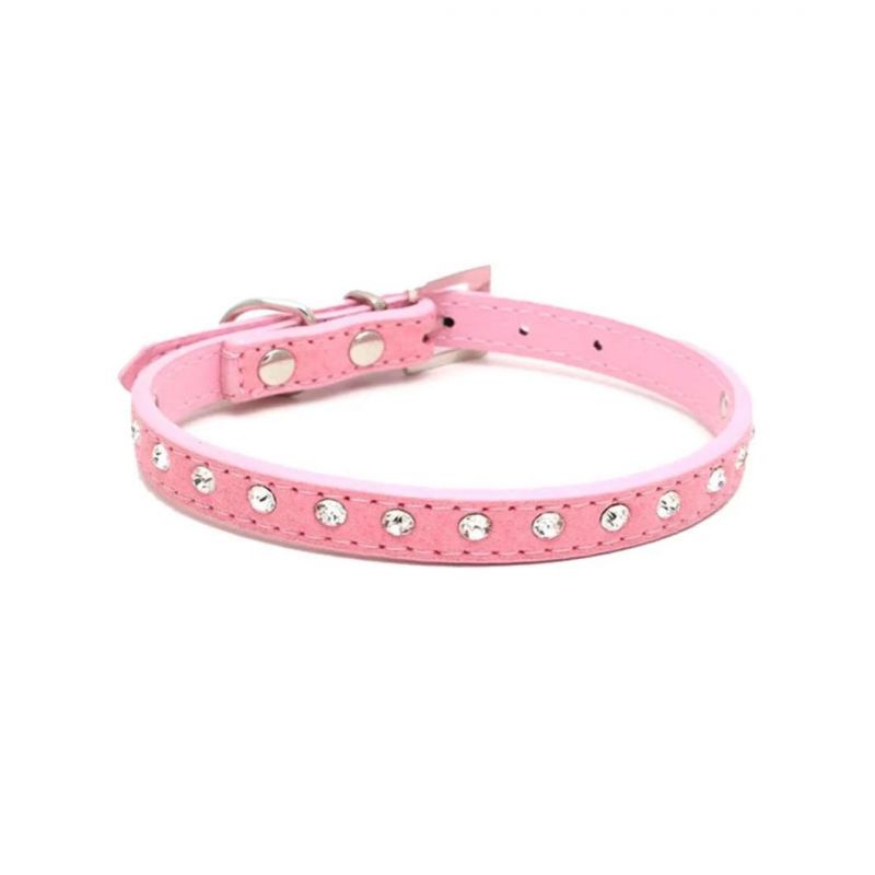 One Row Bling Diamond Cat Collar Suede Leather Pet Collar
