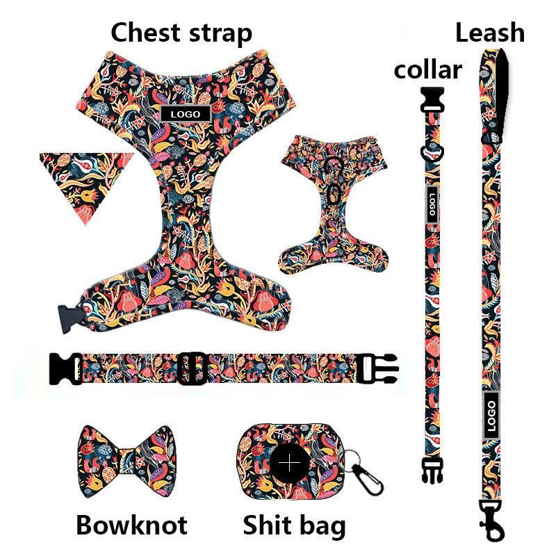 Wholesale Custom Logo PVC Dog Harness Leash Collar Sublimation Patterns Dog Leash Collar and Harness Set