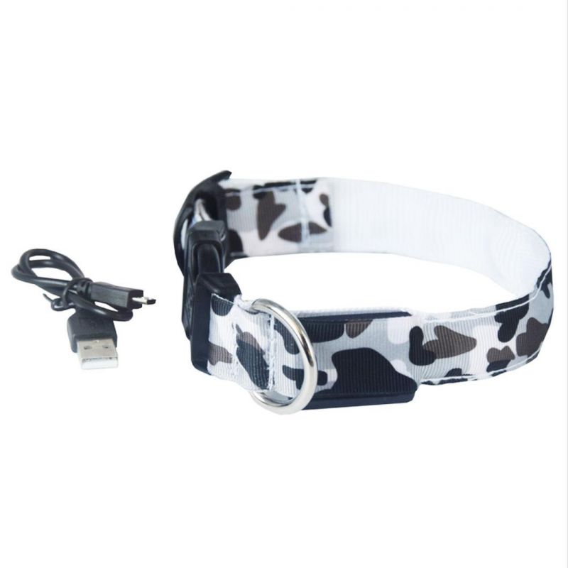 LED Light up Pet Collar Charging Flash Camouflage Traction Dog Collar