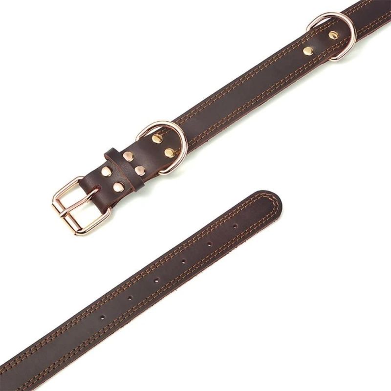 Leather Dog Collar Genuine Leather with Alloy Hardware