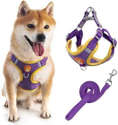 Fashion Hightlight Color Pet Harness Vest Reflective Dog Harness Set