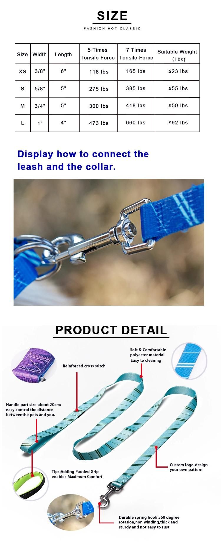 China Manufacturer Durable Waterproof Sublimation Strong Rope Custom Print Logo Nylon Dog Leash
