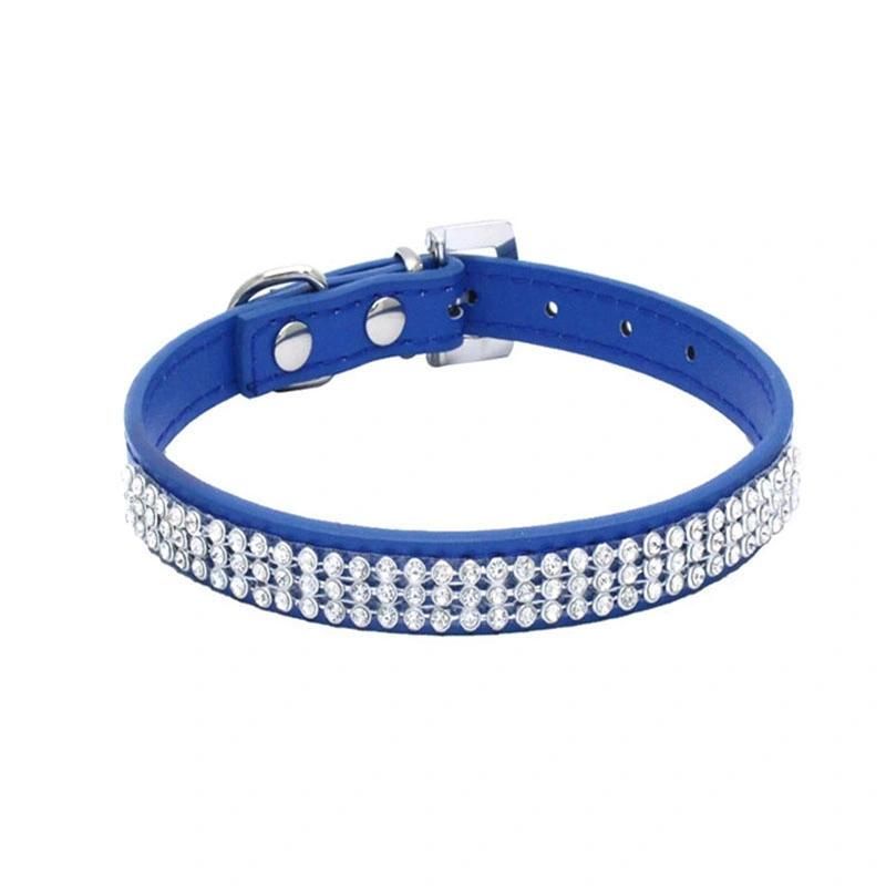 Rhinestones Shing Diamonds PU Leather Dog Collars with Rhinestones Buckle