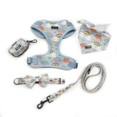 High Quality Dog Harness Set Print Reflective OEM Accept Adjustable Dog Collar Leash and Reversible Harness Set with Dog Bowtie/Dog Accessories