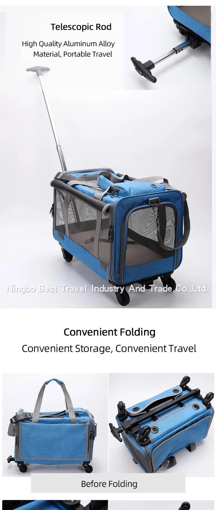 Trolley Wheeled Pet Bag Breathable Cat Dog Foldable Large Capacity Portable Pet Carrier Bag with 4 Wheel