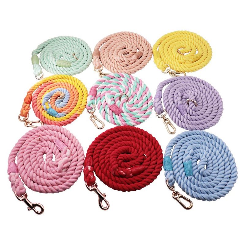 Hot Sale Customized Colored Gradient Cotton Rope Handmade Dog Leash Pet Leash