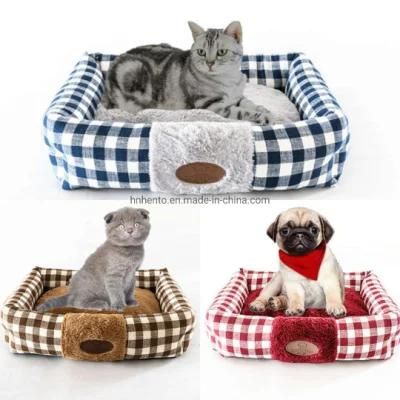 Cat Dog Nest Dog Sofa Bed Rectangle Pet Beds Fabric Plaid Removable and Washable Dog Kennel