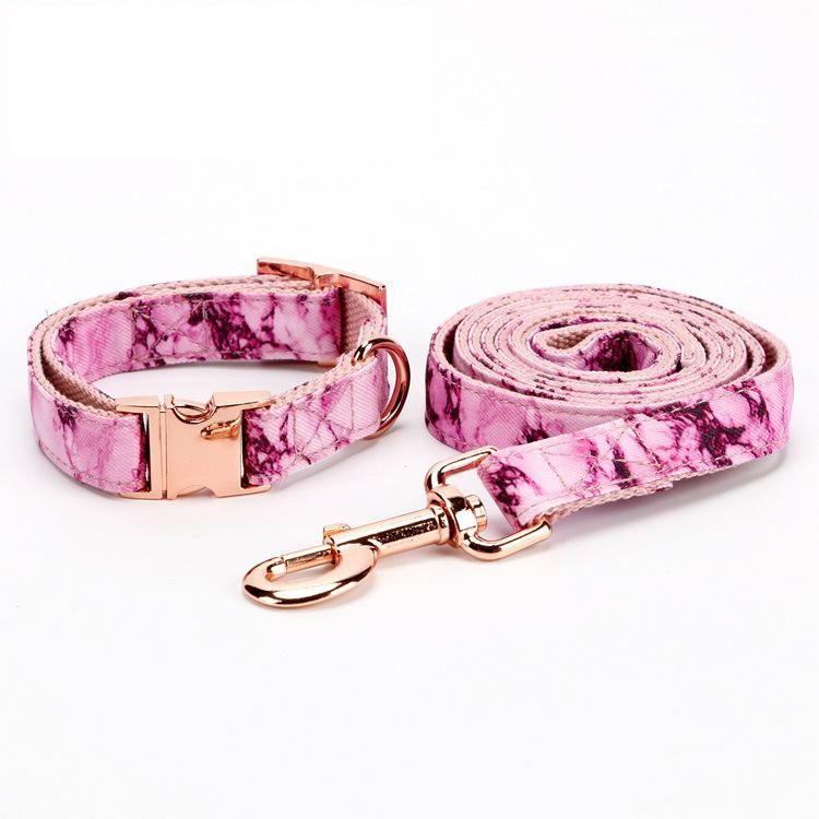 Luxury Design Printed Polyester Dog Collar with Custom Zinc Alloy Quick Release Buckle with Match Long Dog Rope Leash