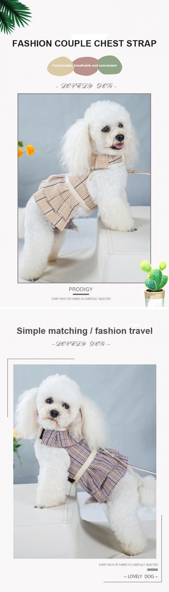 Pet Supplies Couple Chest Clothes Fashion Style Khaki Dog Dress with Traction Suit