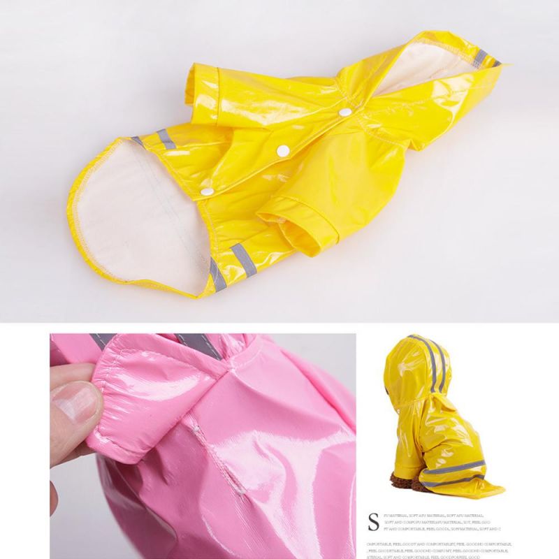 Pet Small Dog Raincoat PU Reflective Waterproof Clothes Hooded Rainwear