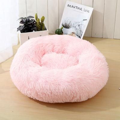 Manufacturer Low Price Wholesale Pink Luxury Donut Round Plush Dog Pet Cat Bed Mascota Waterloo