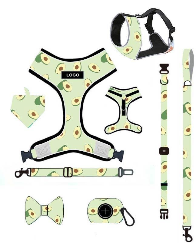 OEM 6 Pieces Tactical Adjustable Harnais Chien Leash Collar Set Custom Reversible Small Soft Vest Designer No Pull Dog Harness