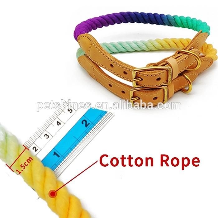 Wholesale Ombre Rope Cotton Leash Collar Set Gradient Rope Dog Leash Handmade Braided Rope Leashes 1.5m 4.9FT Good Quality Collar