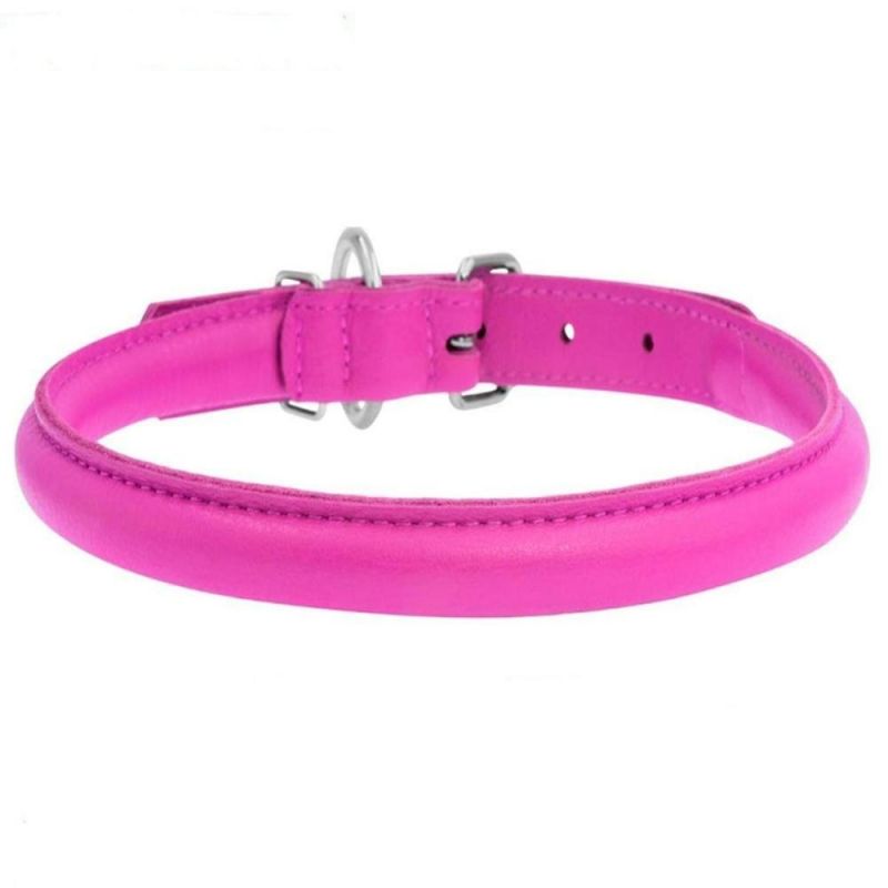 Rolled Leather Dog Collar Soft Round Rope Pet Collars for Small Medium Large Dogs