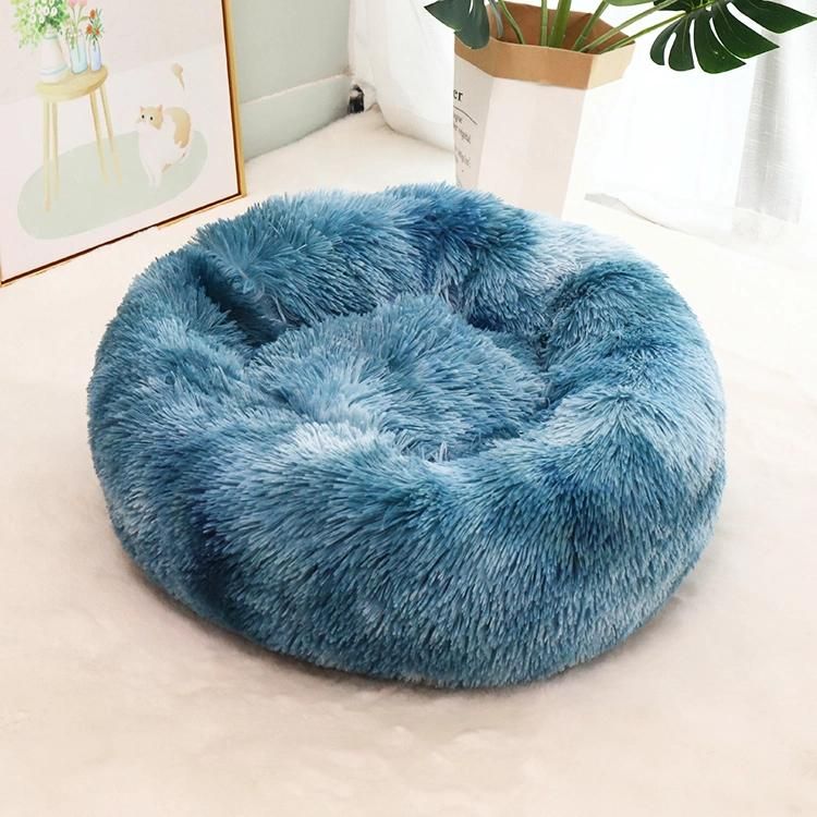 Long Faux Fur Pet Bed Comfortable Waterproof Plush Donut Round Dog Bed Dropshipping Soft Washable Cat Bed Removable Pet Cushion