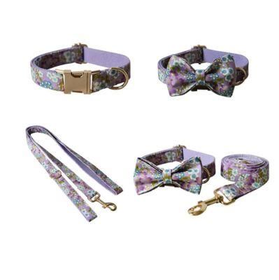 Japanese Style Purple Floral Dog Collar Leash Pet Supply