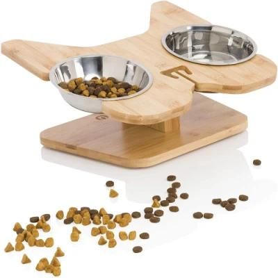 Bulldog Design Pet Bowl with Bamboo Stand Healthy Pet Accessories
