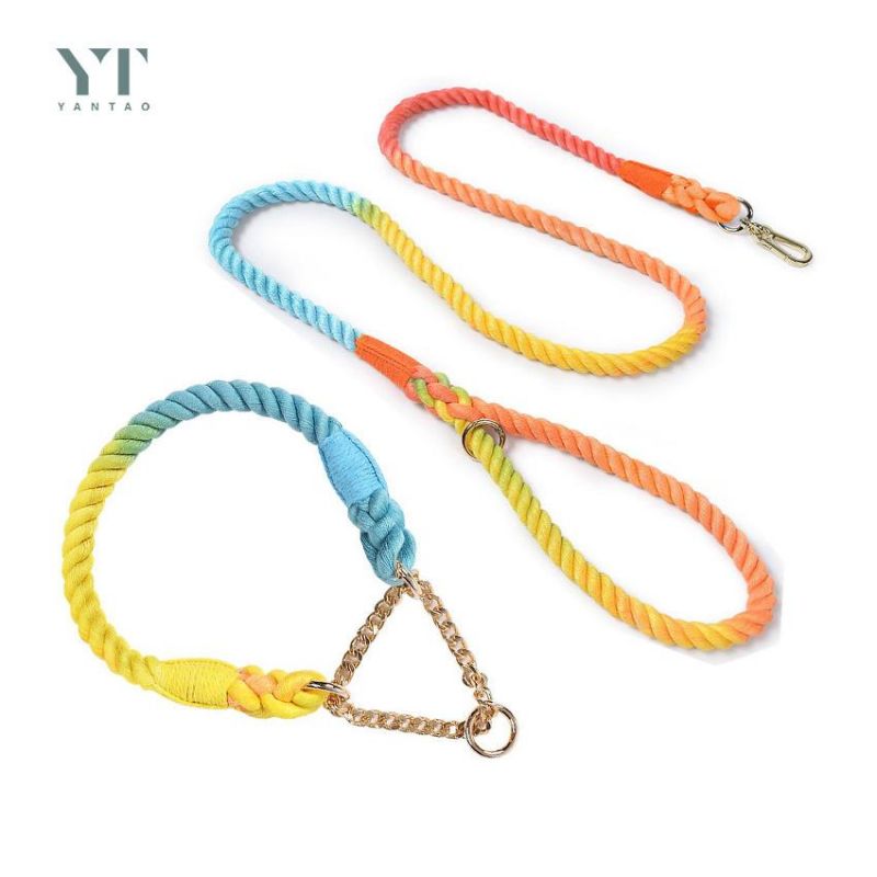 High Quality Soft Adjustable Luxury Custom Color Macrame Hand Woven Dog Collar and Leash