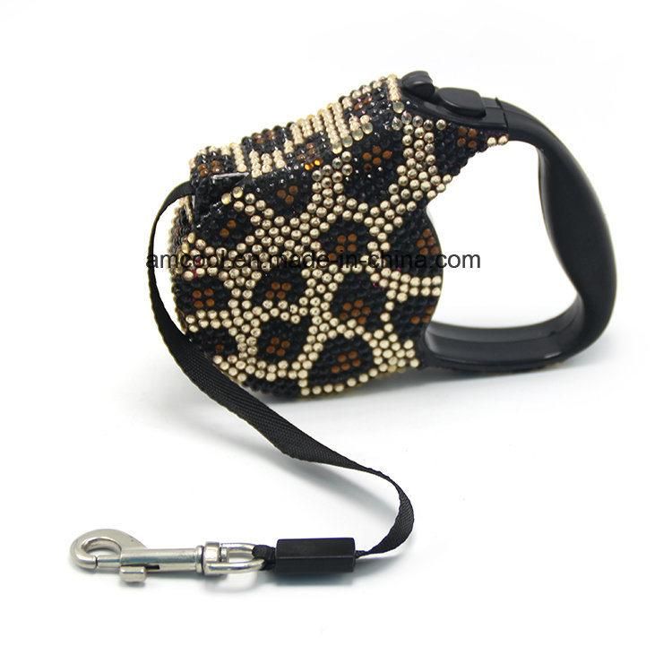 Fashionable Reshinestone Retractable Dog Leash Pet Collars & Leashes