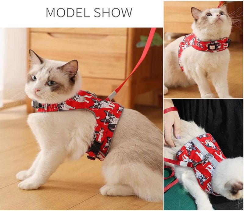 Handsome Dog Pattern Cat Harness with Pet Leash