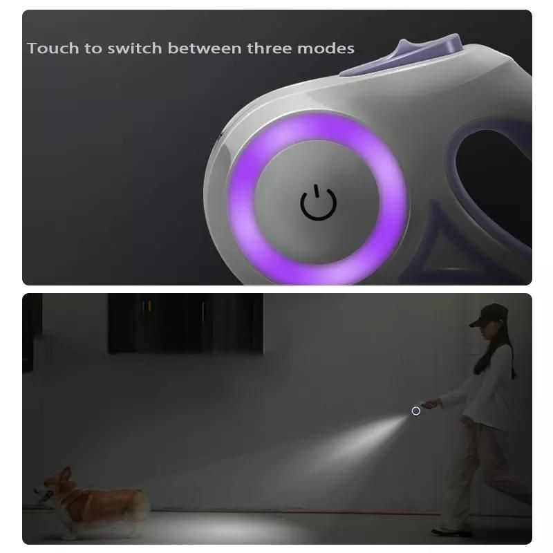 Retractable Dog Leash Night Walking with LED Flash Light for Dogs