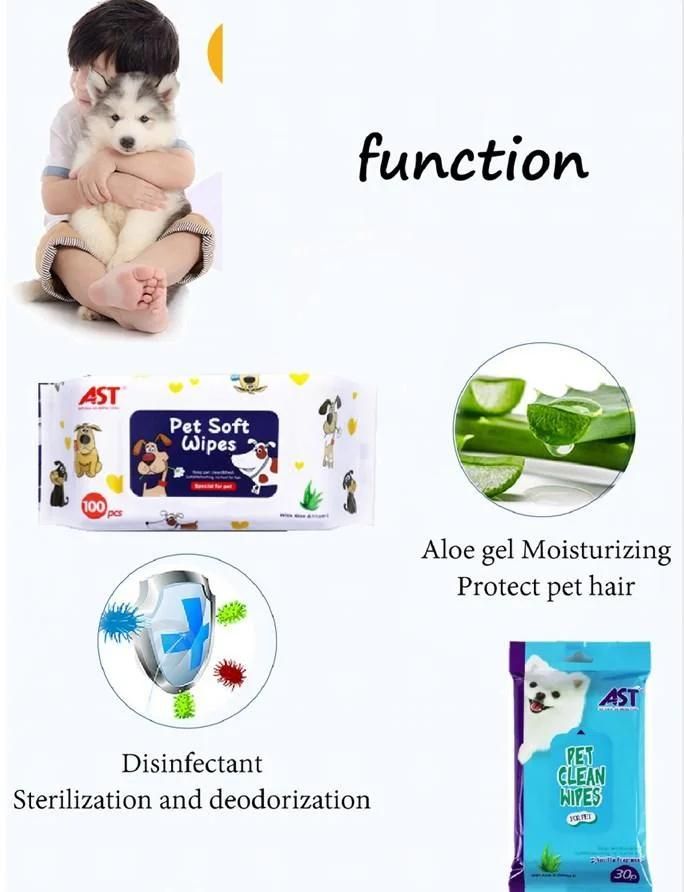 30PCS Hypoallergenic Customized Fragrance Pet Cleaning Wet Wipes Grooming Products