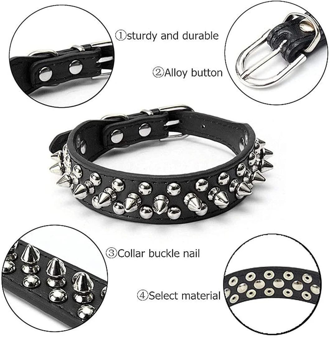 Mushrooms Spiked Rivet Studded Adjustable PU Leather Pet Collars for Cats Dogs