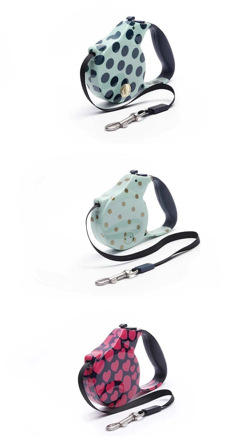 Printed Retractable Dog Leash with Poop Bag Holder