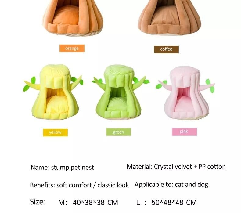 High Quality Stump Nest Cat Dog Anti Slip Soft Pet Beds with Removable Inner Cushion