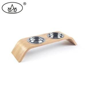 Wooden Handmade Cat Dual Bowls Water Table Wood Pet Dog Food Serving Tray for Home