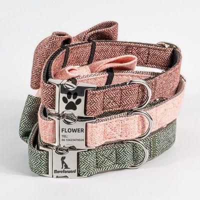 Fashion Designer Laser Logo on The Buckle Color Twill Grey Nylon Webbing Medium Dog Collar